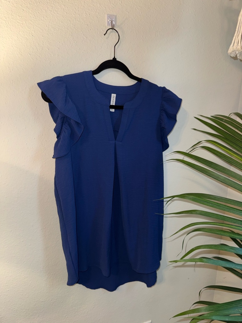 Cobalt Ruffle Sleeve V-Neck Top